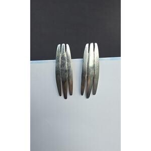 Silver Tone Triple Spike Teardrop Dangle Drop Earrings Womens Textured Modern